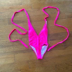 Hot Pink Backless One Piece Swimsuit